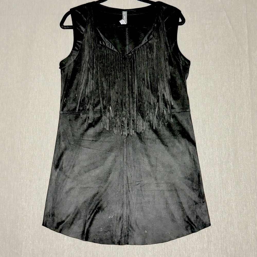 Faux Suede Black Long Fringed Tunic Top M Design Lab Boho Western Free Spirit